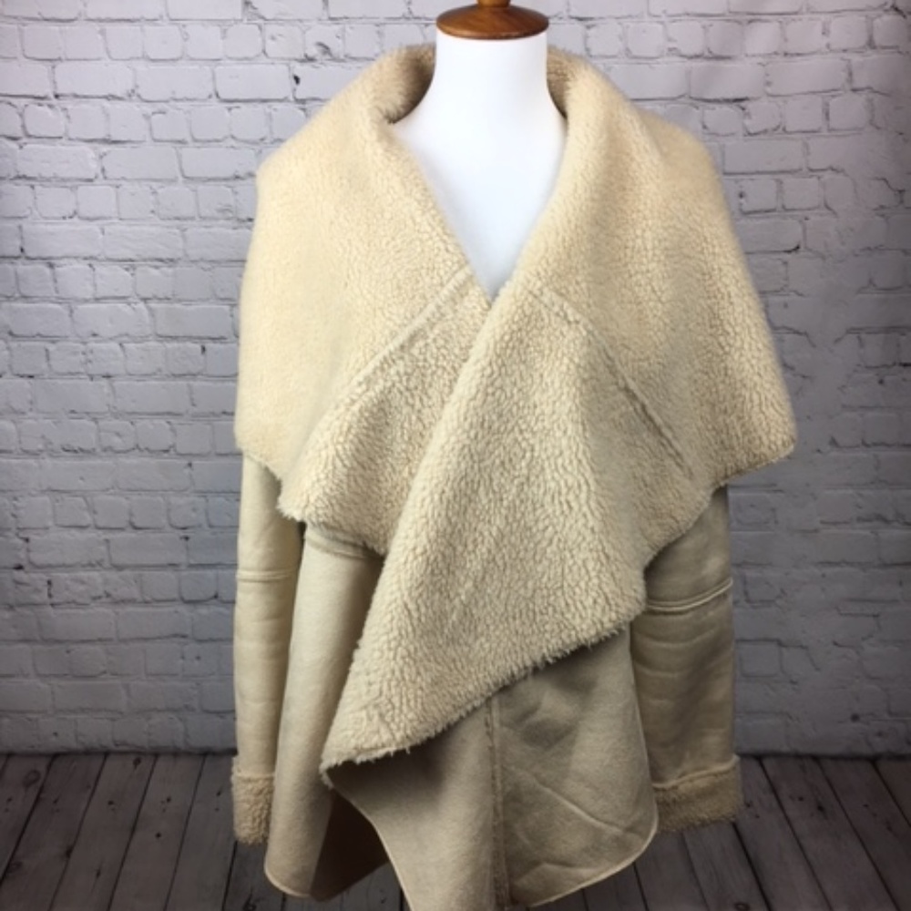 Chic Tan Faux Sued & Shearling Drapped Jacket